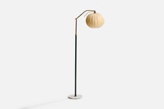 Italian Designer, Floor Lamp, Brass, Vinyl, Marble, Resin, Italy, 1950s