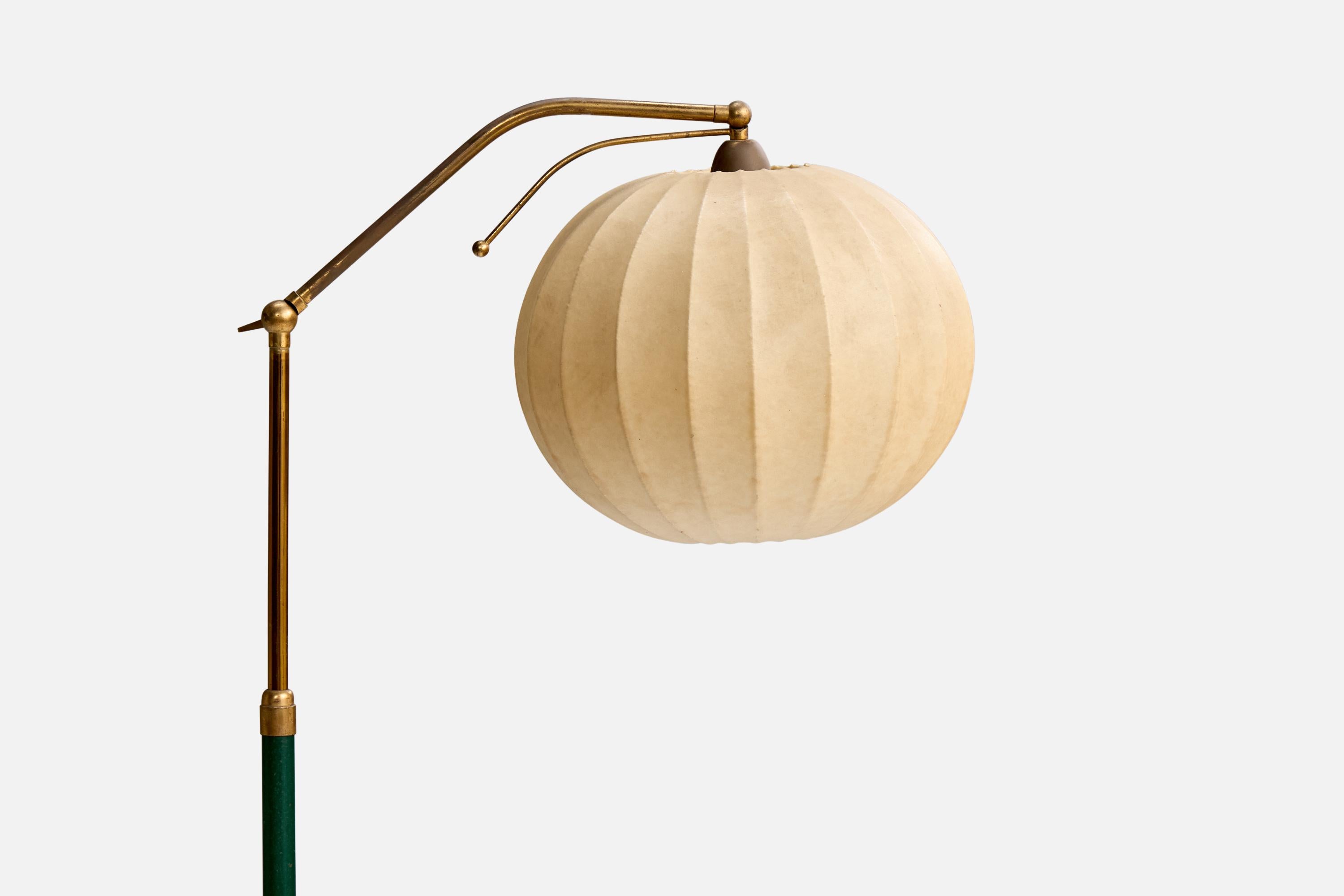 Mid-Century Modern Italian Designer, Floor Lamp, Brass, Vinyl, Marble, Resin, Italy, 1950s For Sale