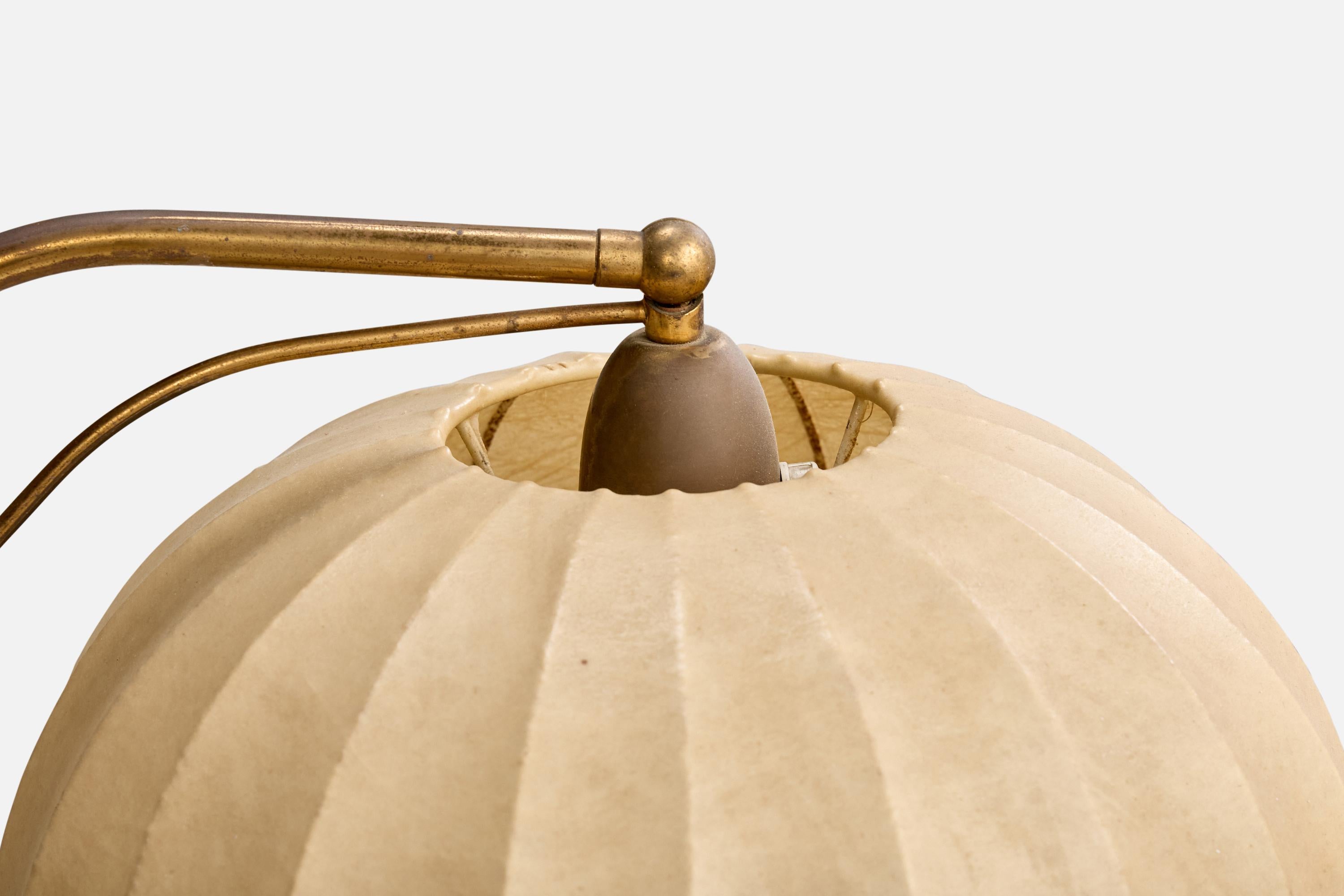 Mid-20th Century Italian Designer, Floor Lamp, Brass, Vinyl, Marble, Resin, Italy, 1950s For Sale