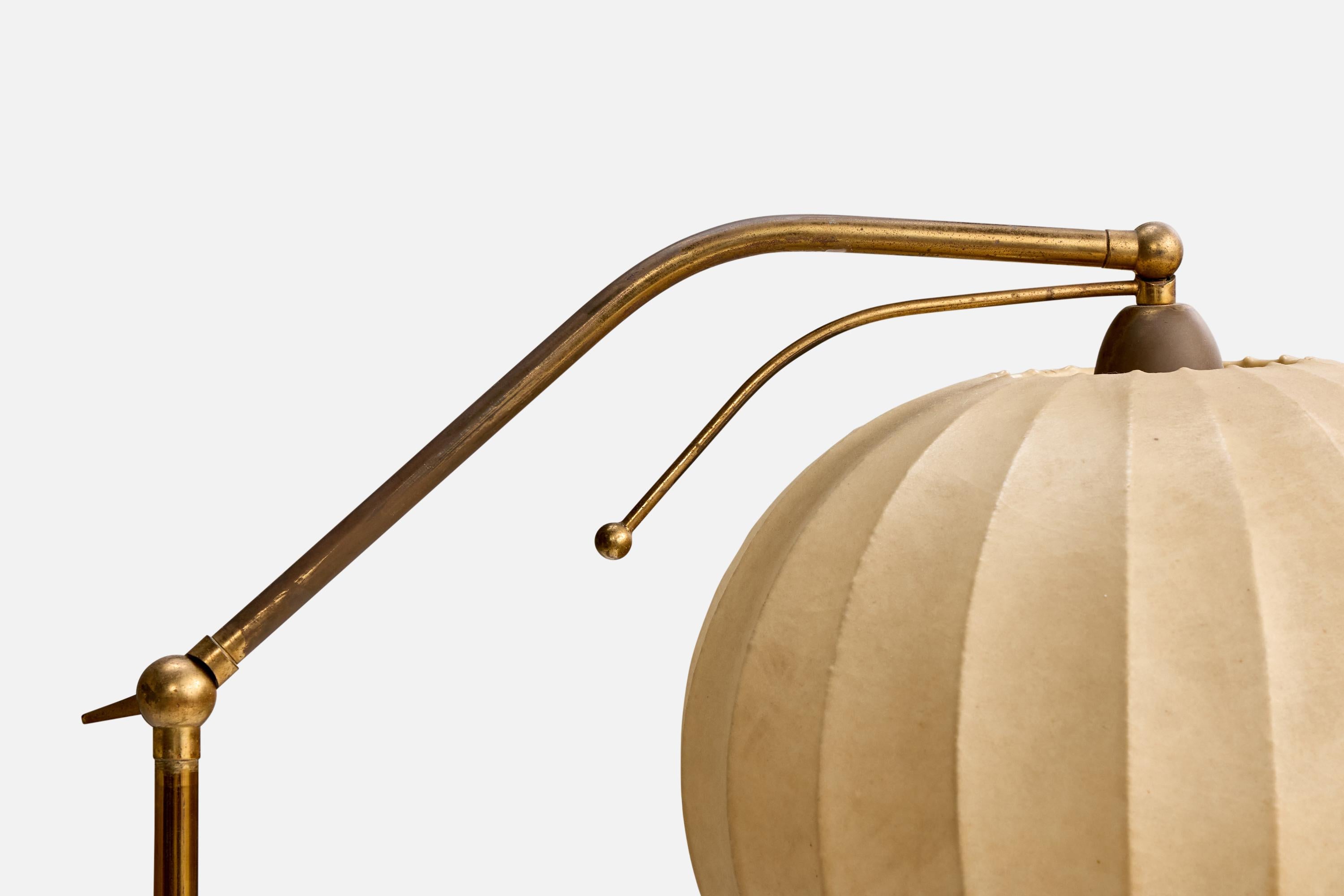 Italian Designer, Floor Lamp, Brass, Vinyl, Marble, Resin, Italy, 1950s For Sale 1