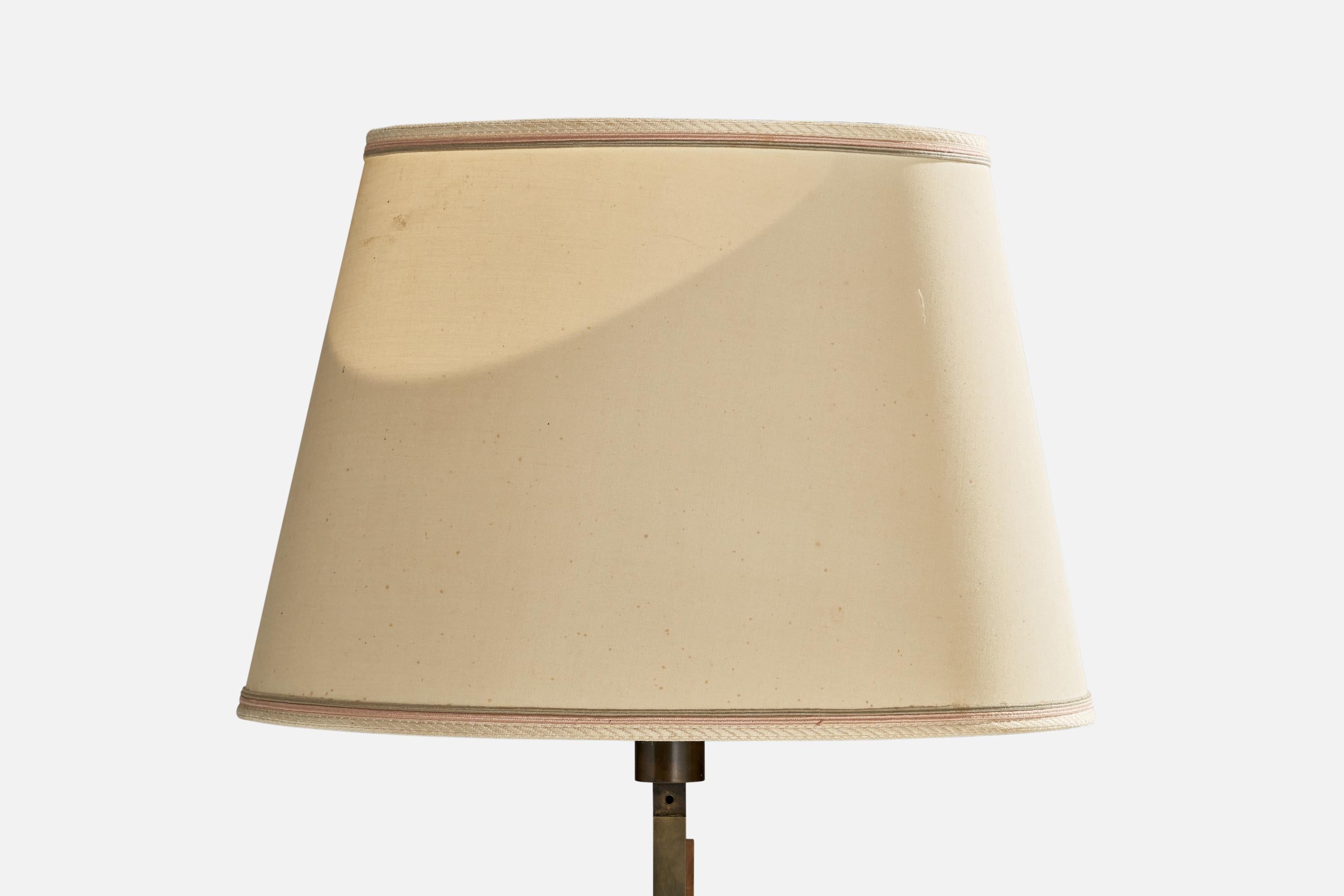 Italian Designer, Floor Lamp, Brass, Walnut, Fabric, Italy, 1940s In Good Condition For Sale In High Point, NC
