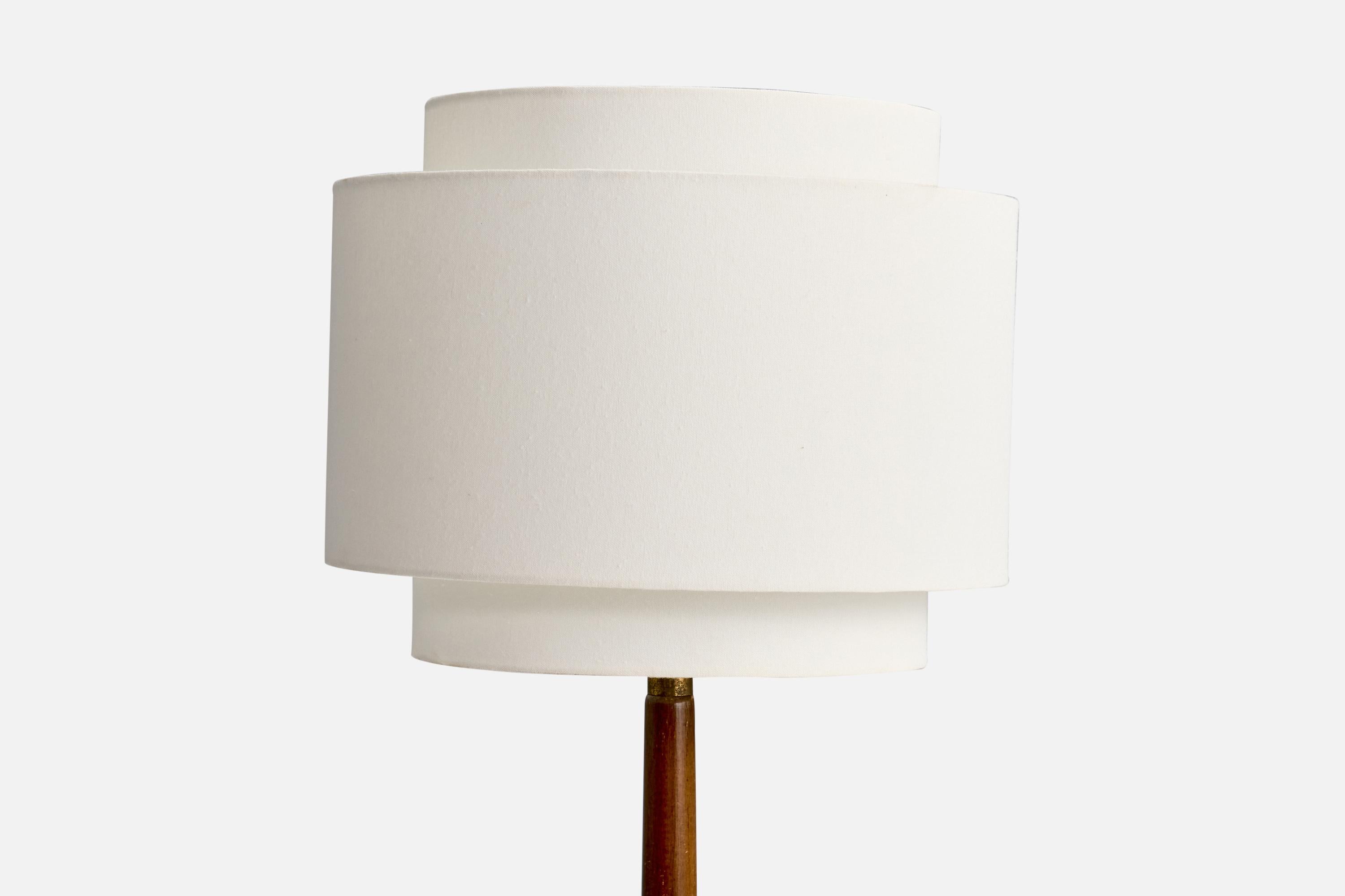 Mid-20th Century Italian Designer, Floor Lamp, Brass, Wood, Fabric, Italy, 1940s For Sale