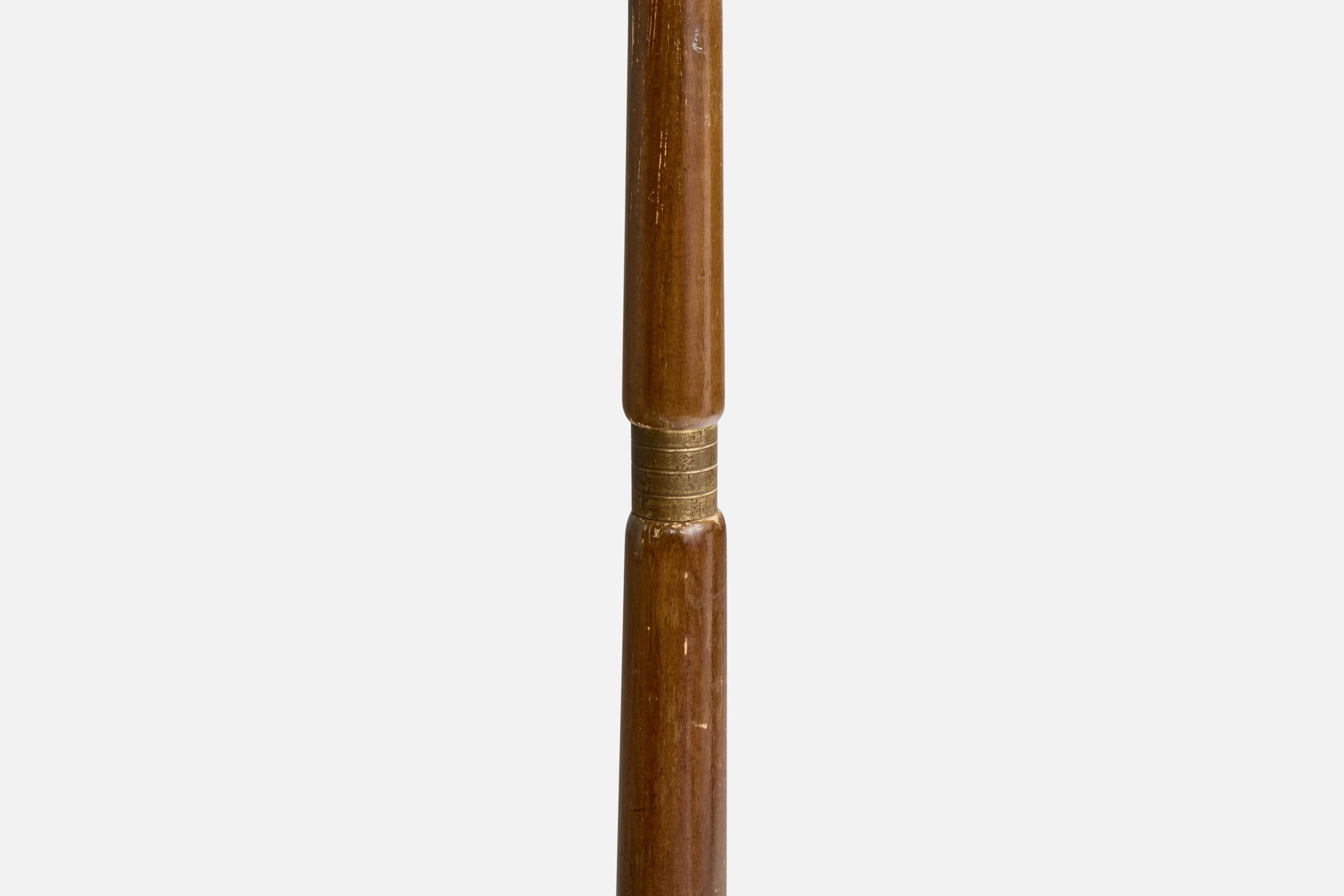 Italian Designer, Floor Lamp, Brass, Wood, Fabric, Italy, 1940s For Sale 3
