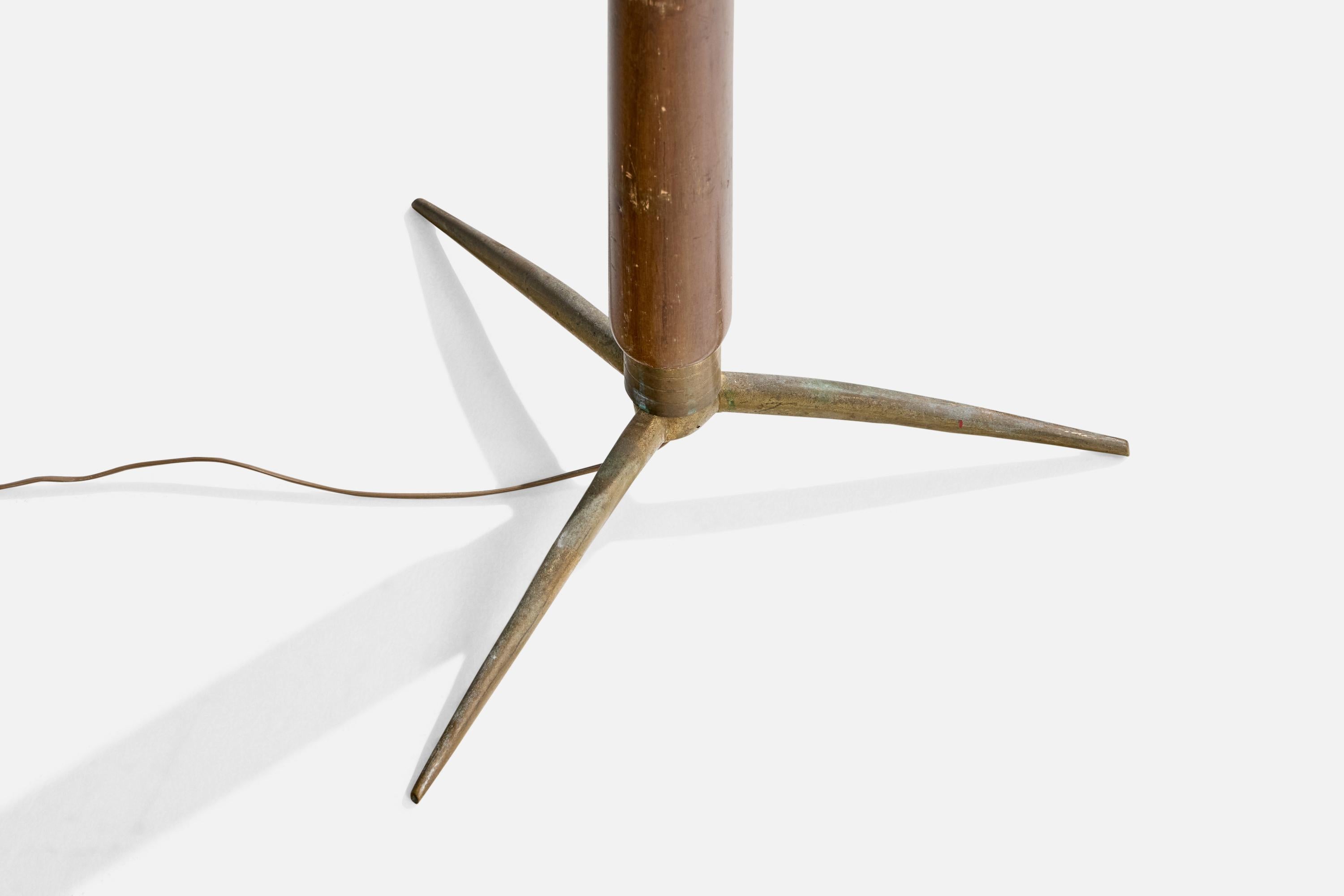 Italian Designer, Floor Lamp, Brass, Wood, Fabric, Italy, 1940s For Sale 4