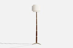 Italian Designer, Floor Lamp, Brass, Wood, Fabric, Italy, 1940s