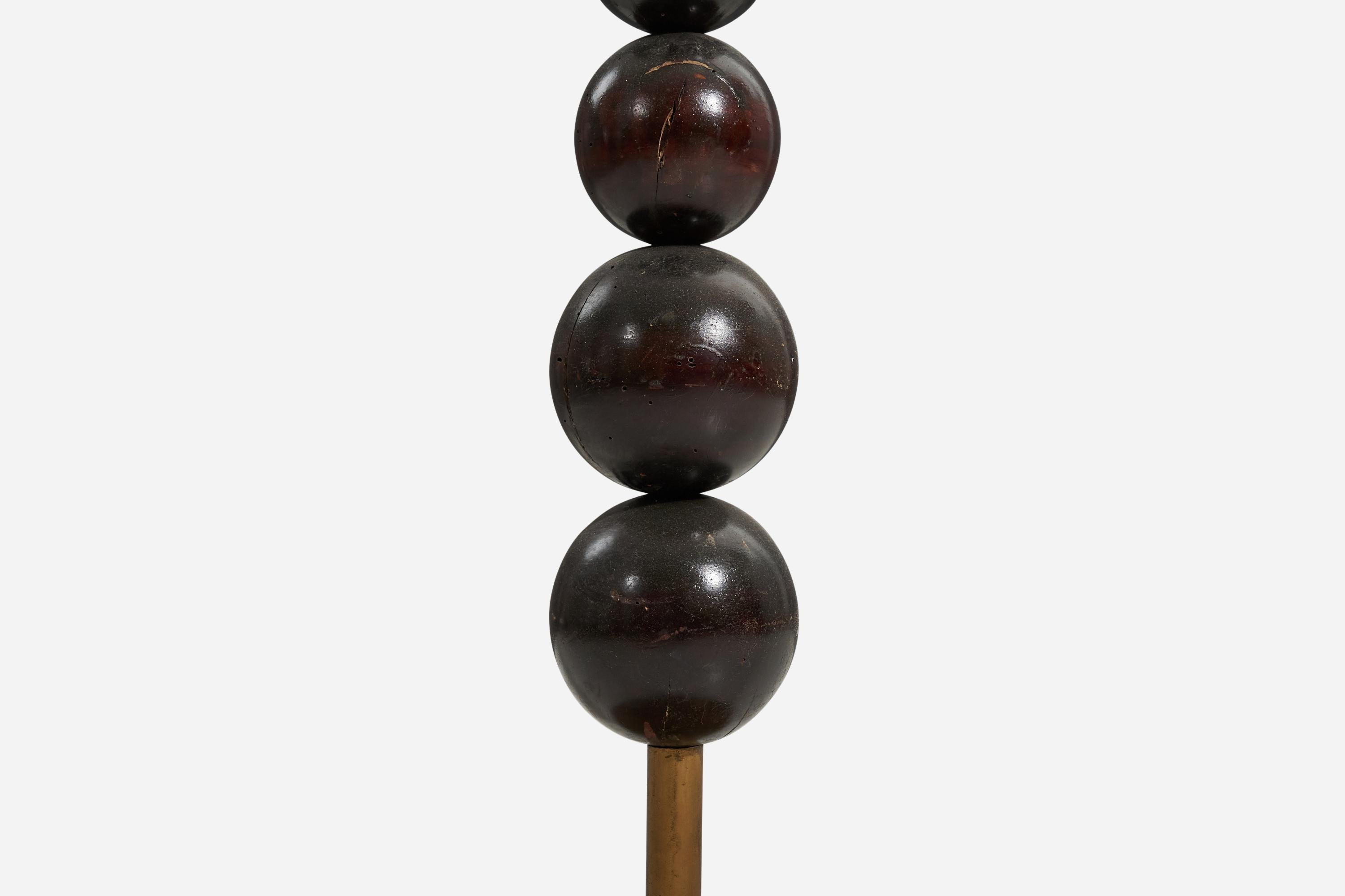 Italiano Lampada da terra di design italiano, ottone, legno, Italia, anni '30 in vendita