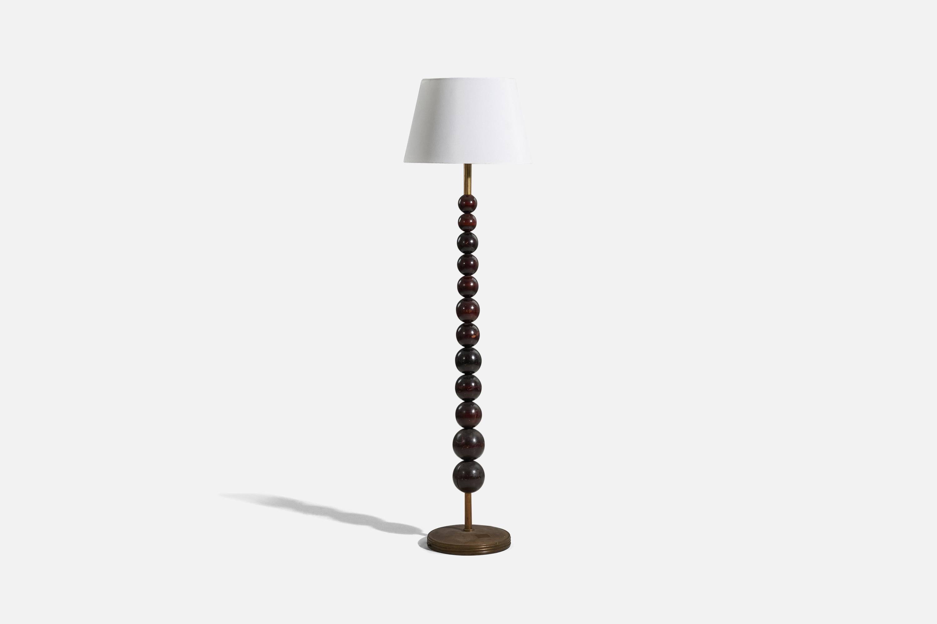 Lampada da terra di design italiano, ottone, legno, Italia, anni '30 In condizioni buone in vendita a High Point, NC