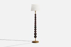 Italian Designer, Floor Lamp, Brass, Wood, Parchment, Italy, 1930s