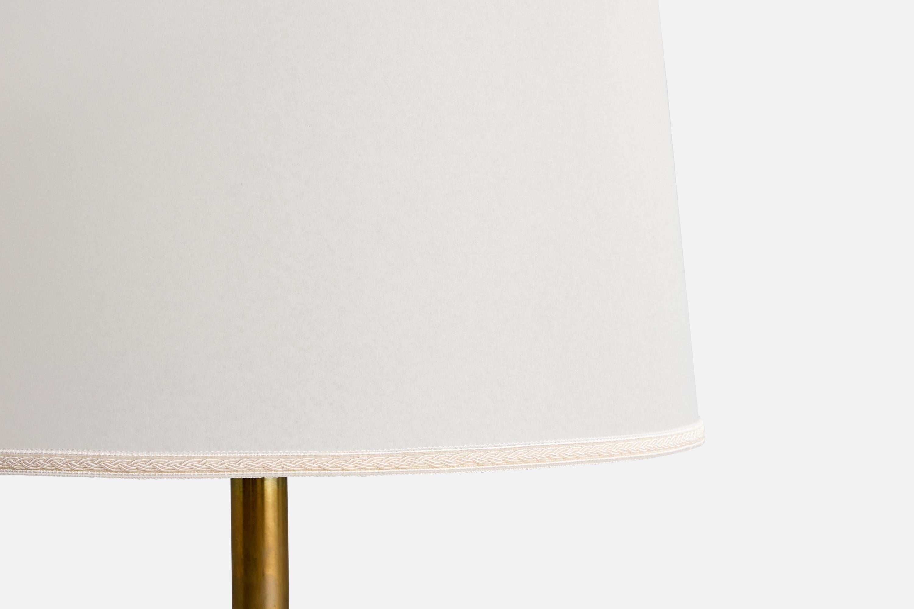 Mid-20th Century Italian Designer, Floor Lamp, Brass, Wood, Parchment, Italy, 1930s For Sale
