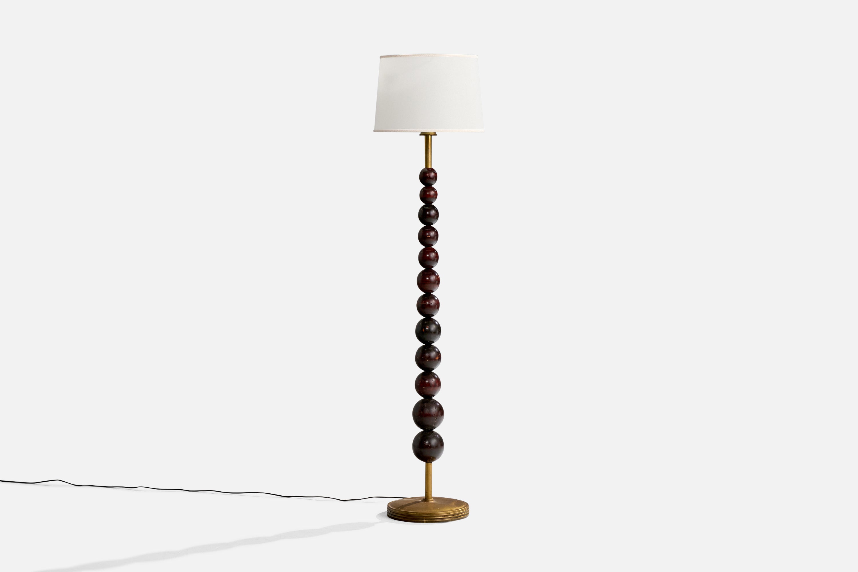 Italian Designer, Floor Lamp, Brass, Wood, Parchment, Italy, 1930s For Sale