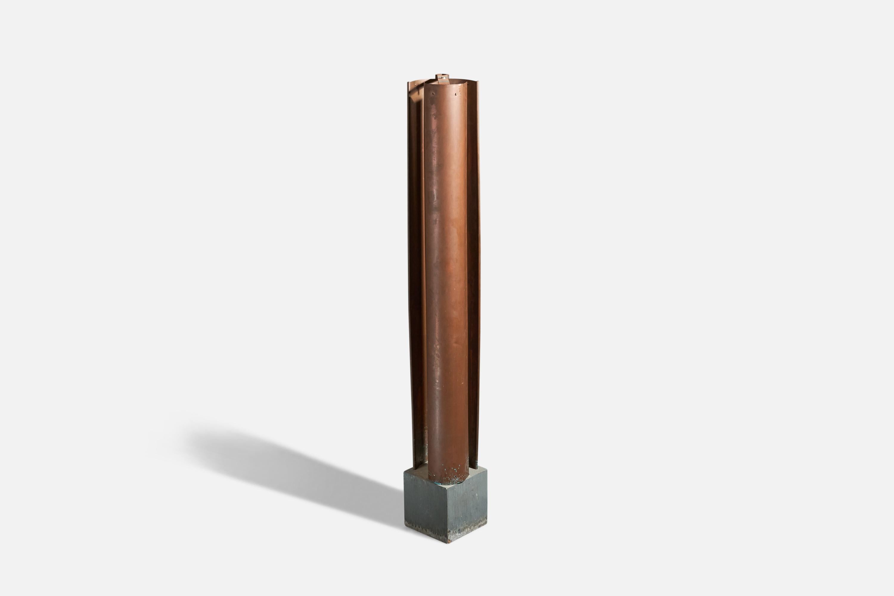 A copper and aluminium floor lamp designed and produced in Italy, 1980s.