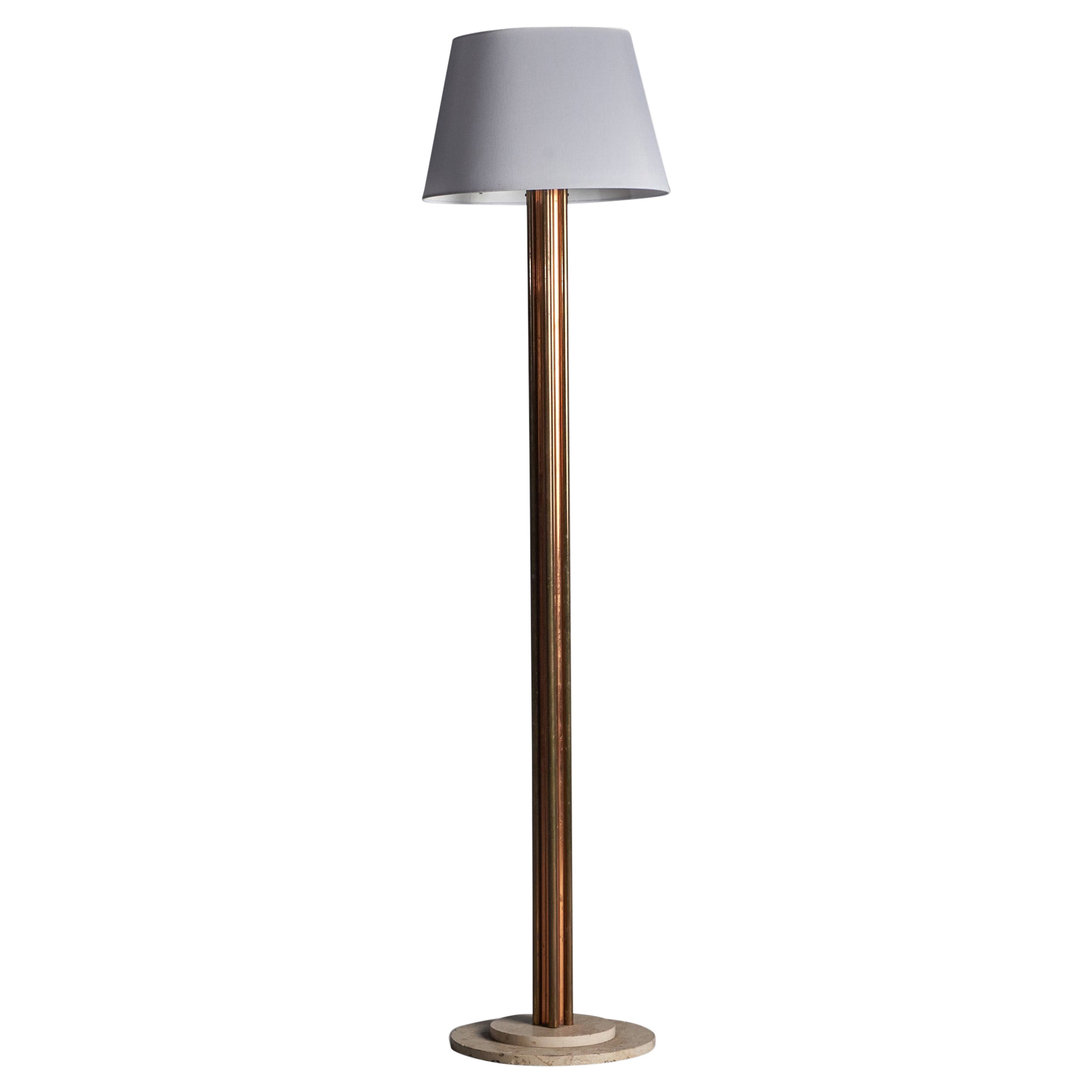 Diseñador italiano, Lámpara de pie, Cobre, Latón, Travertino, Italia, años 40