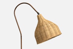Italian Designer, Floor Lamp, Copper, Rattan, Italy, 1950s