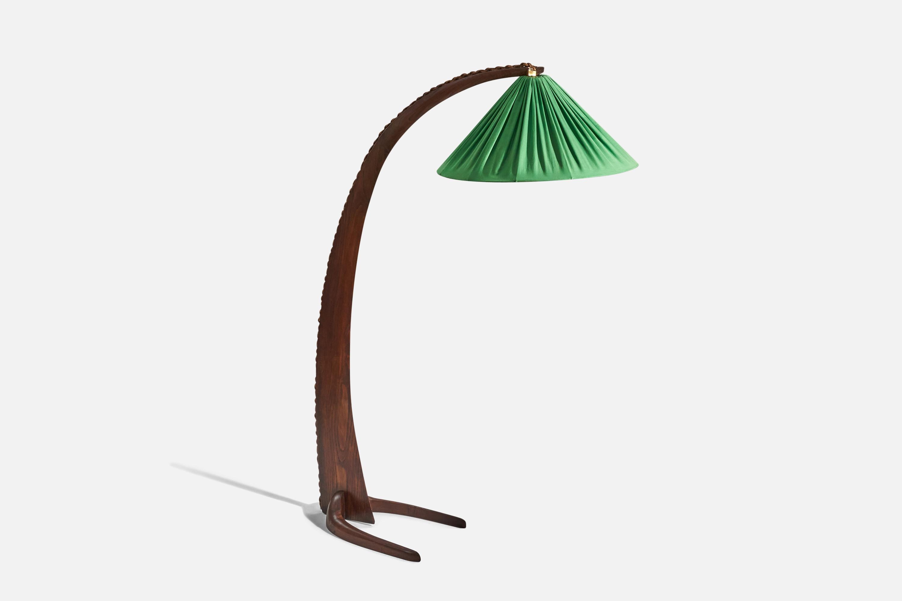 Mid-20th Century Italian Designer, Floor Lamp, Fabric, Rope, Pine, Italy, 1960s For Sale