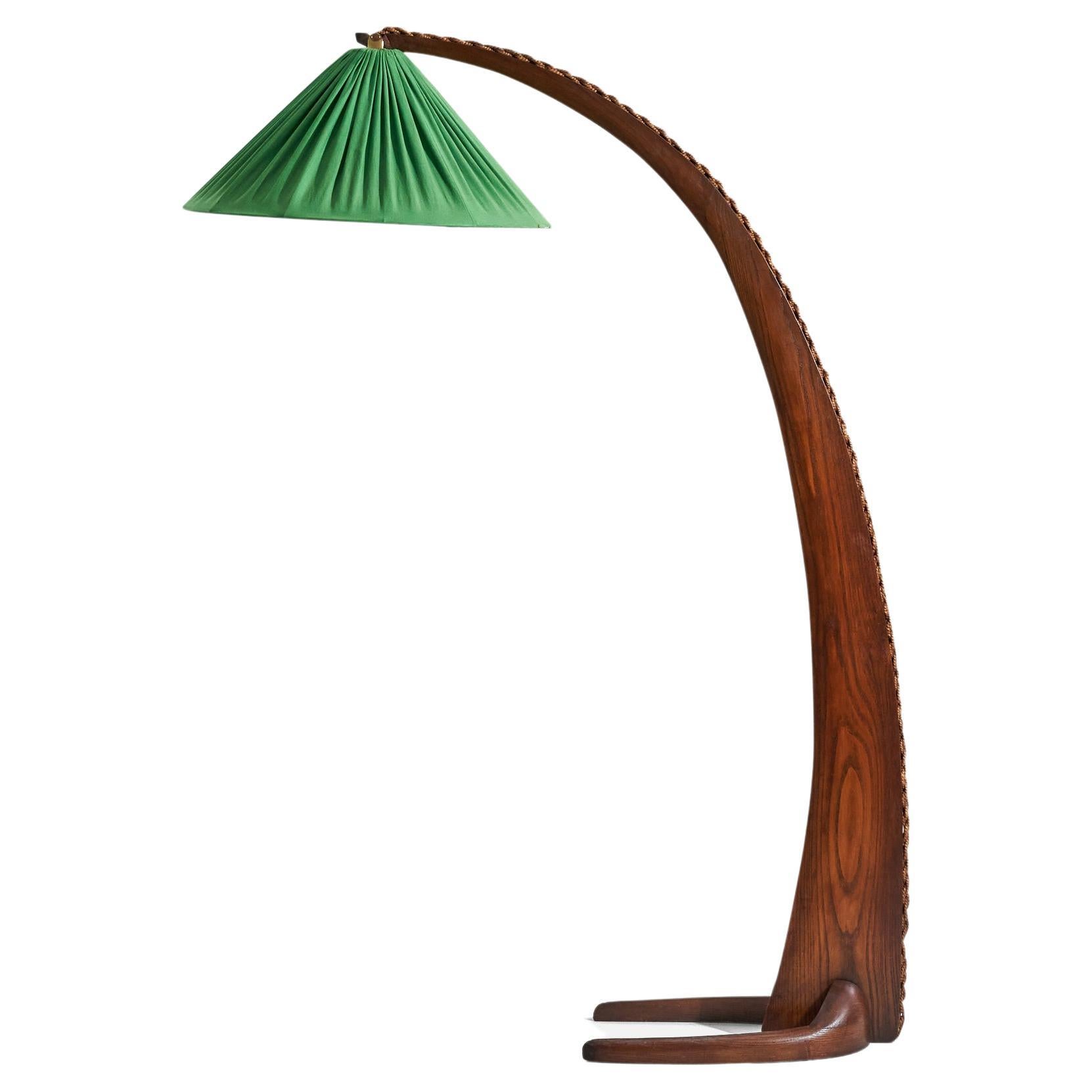 Italian Designer, Floor Lamp, Fabric, Rope, Pine, Italy, 1960s For Sale