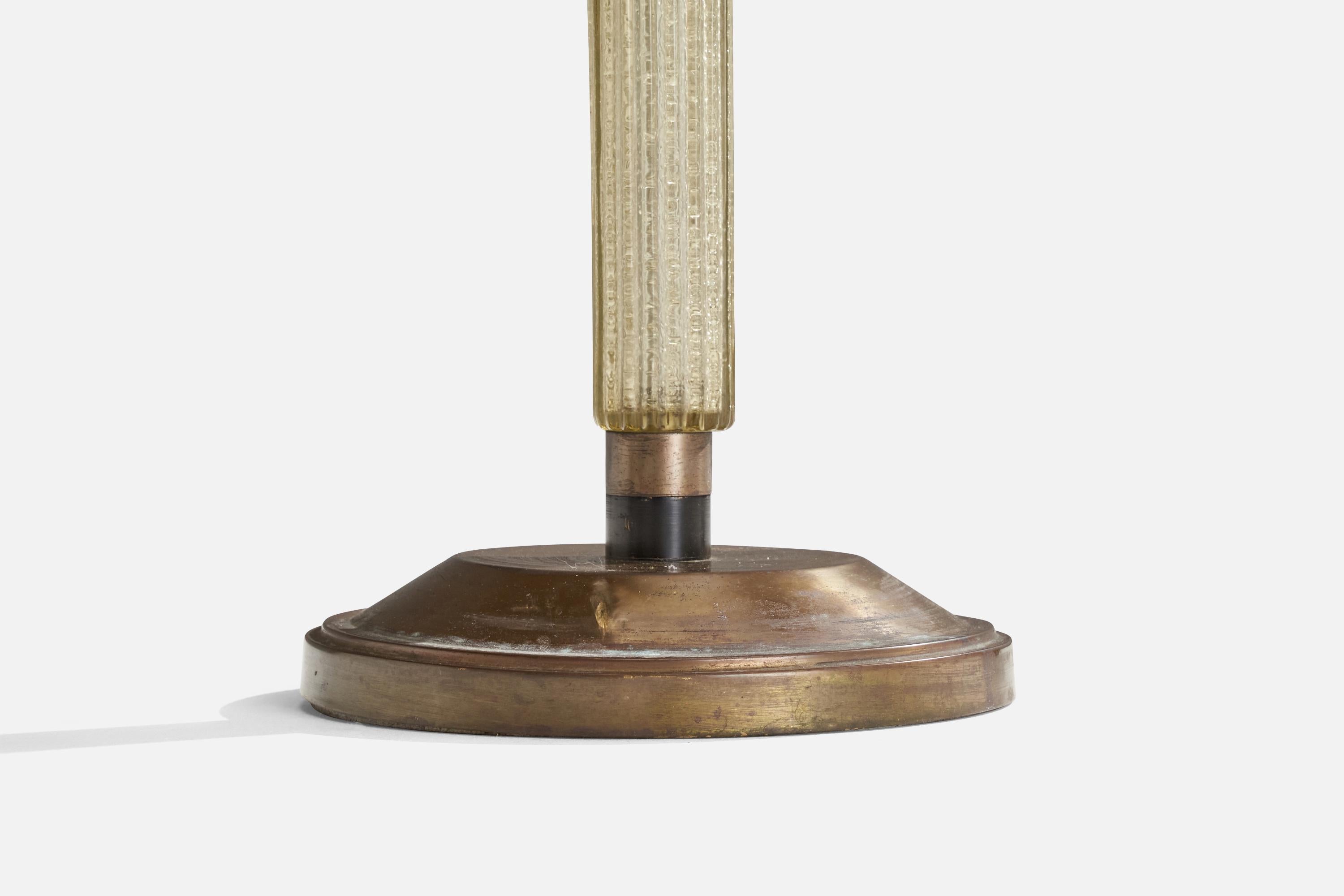 Italian Designer, Floor Lamp, Glass, Brass, Fabric, Italy, 1930s For Sale 3