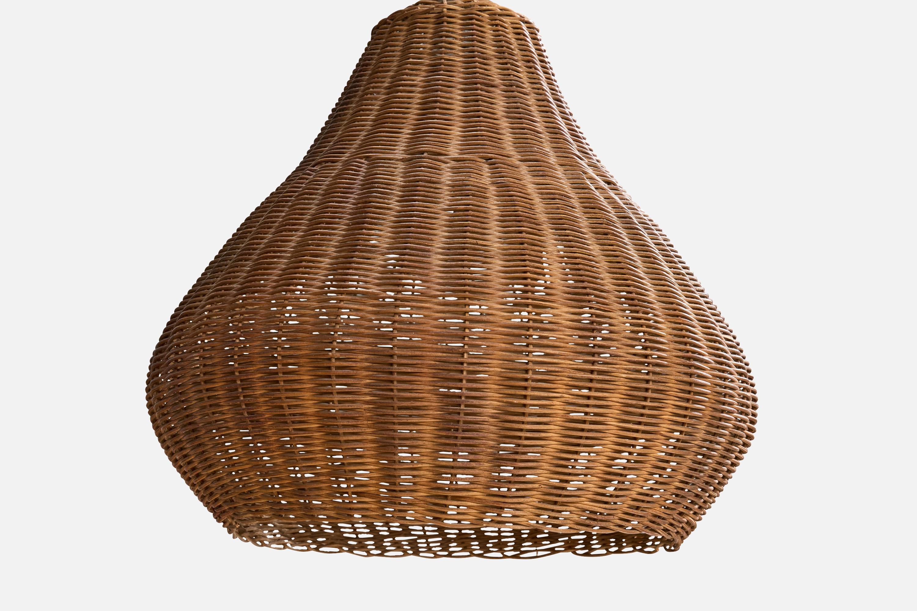 Diseñador italiano, lámpara de pie, hierro, ratán, Italia, años 50 en Bueno estado para la venta en High Point, NC