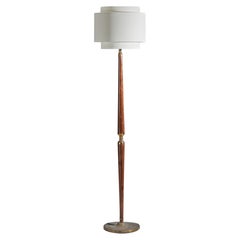 Italian Designer, Floor Lamp, Mahogany, Brass, Fabric, Italy, 1940s