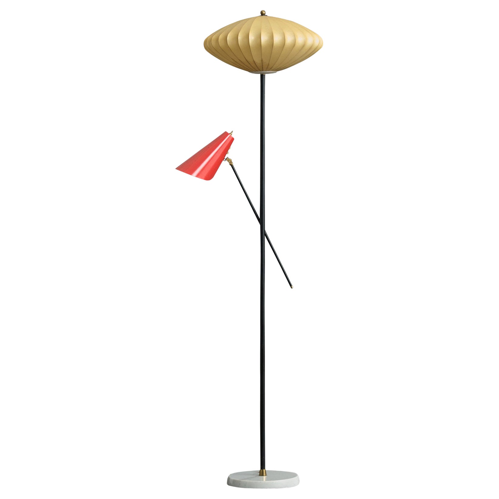 Lampada da terra di design italiano, metallo, ottone, marmo, resina, Italia, anni '60