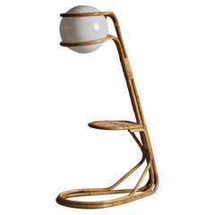 Italian Designer, Floor Lamp, Rattan, Bamboo, Rattan, Glass, Italy 1960s