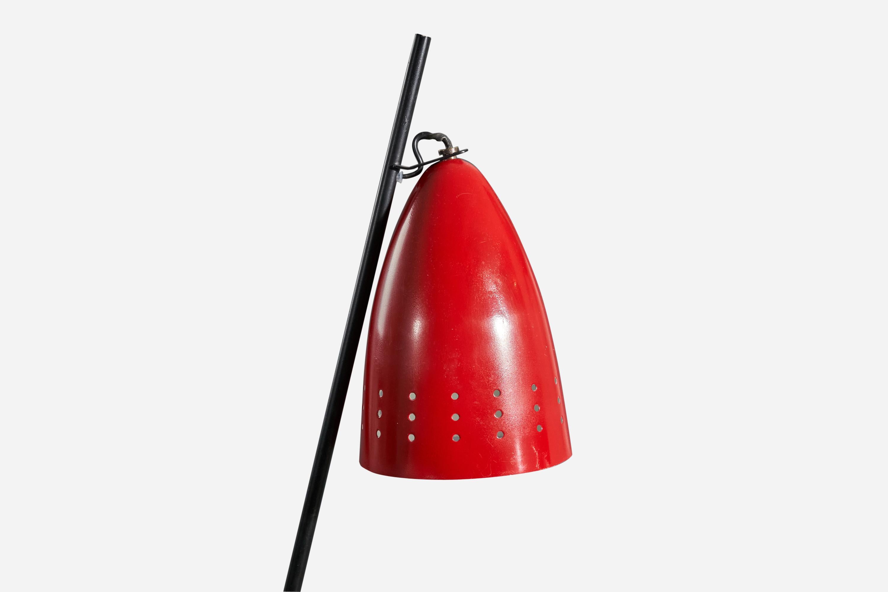 Italian Designer, Floor Lamp, Red & Black-Lacquered Metal, Italy, 1950s In Good Condition For Sale In High Point, NC