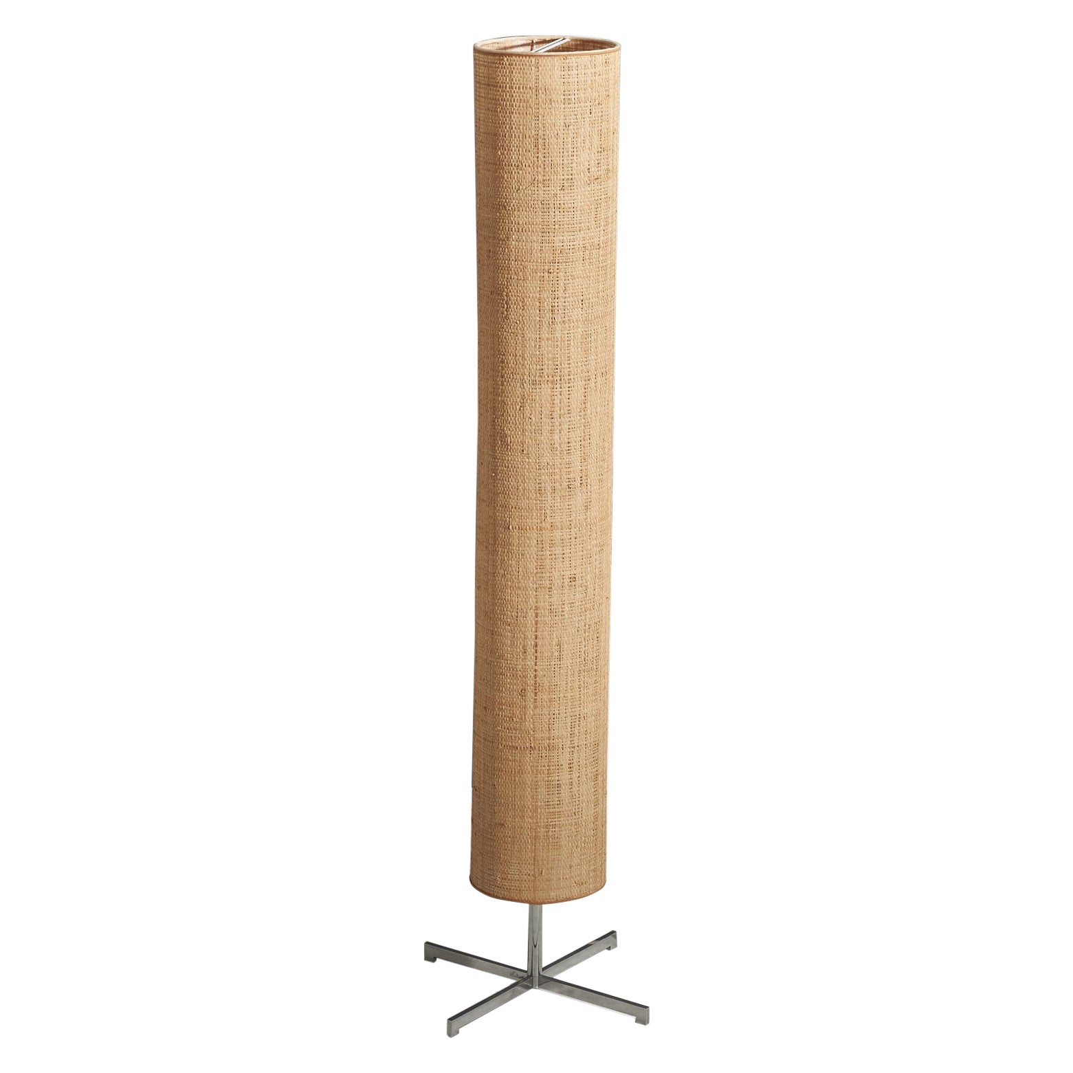Designer italien, lampadaire, acier, rotin, Italie, 1970