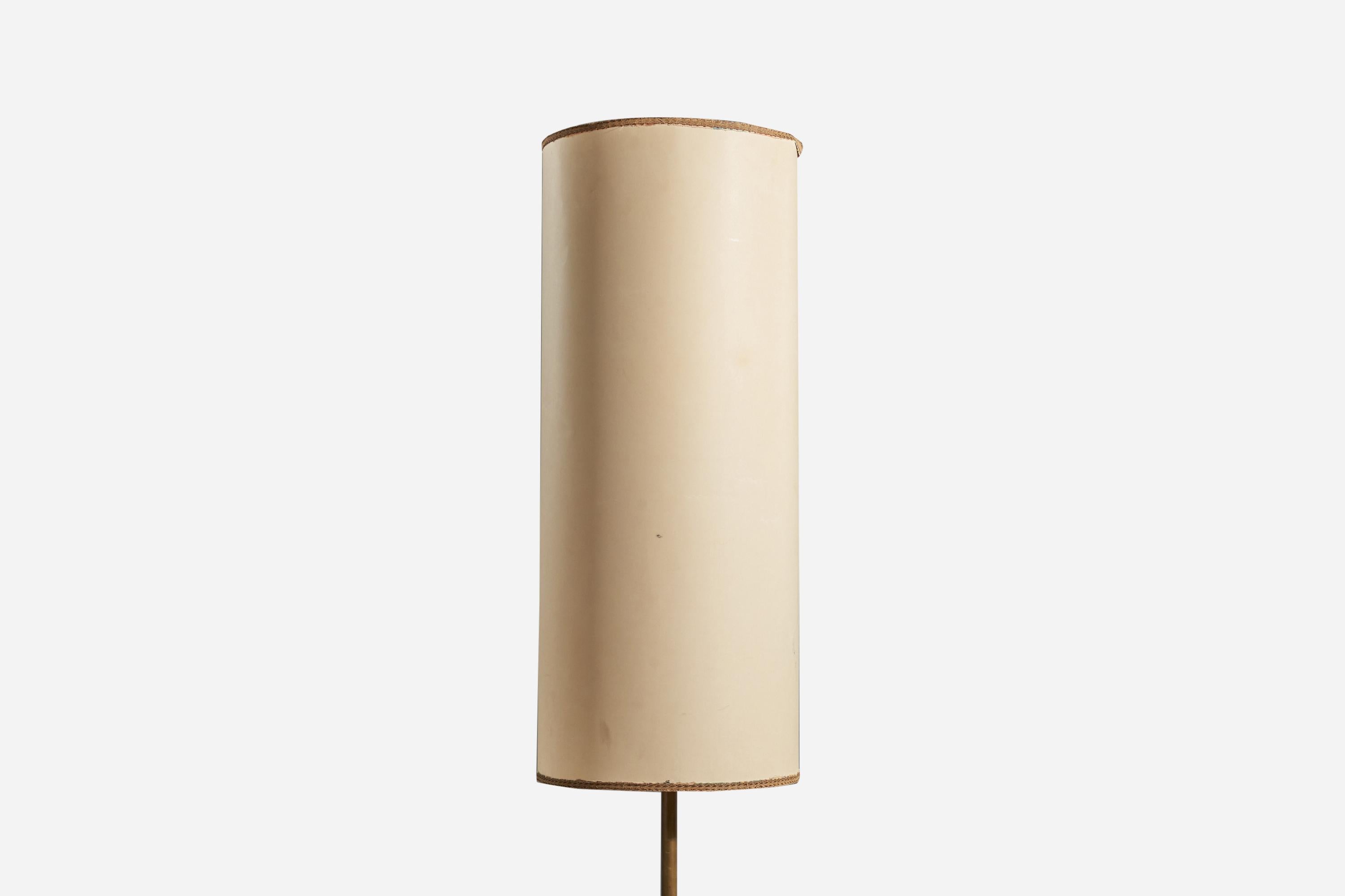 Italian Designer, Floor Lamp, Stone, Brass, Paper, Italy, 1950s In Good Condition For Sale In High Point, NC