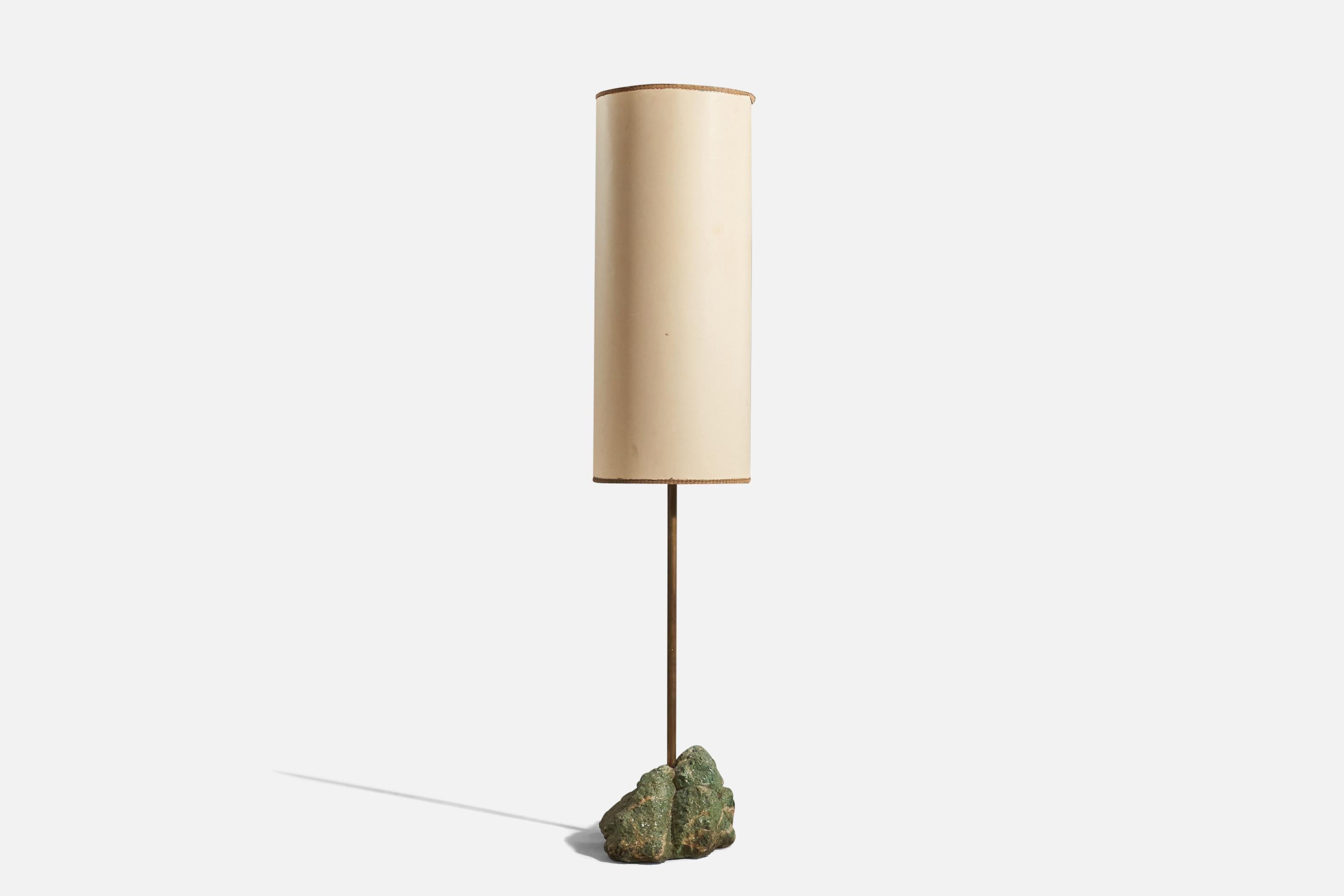 Mid-20th Century Italian Designer, Floor Lamp, Stone, Brass, Paper, Italy, 1950s For Sale