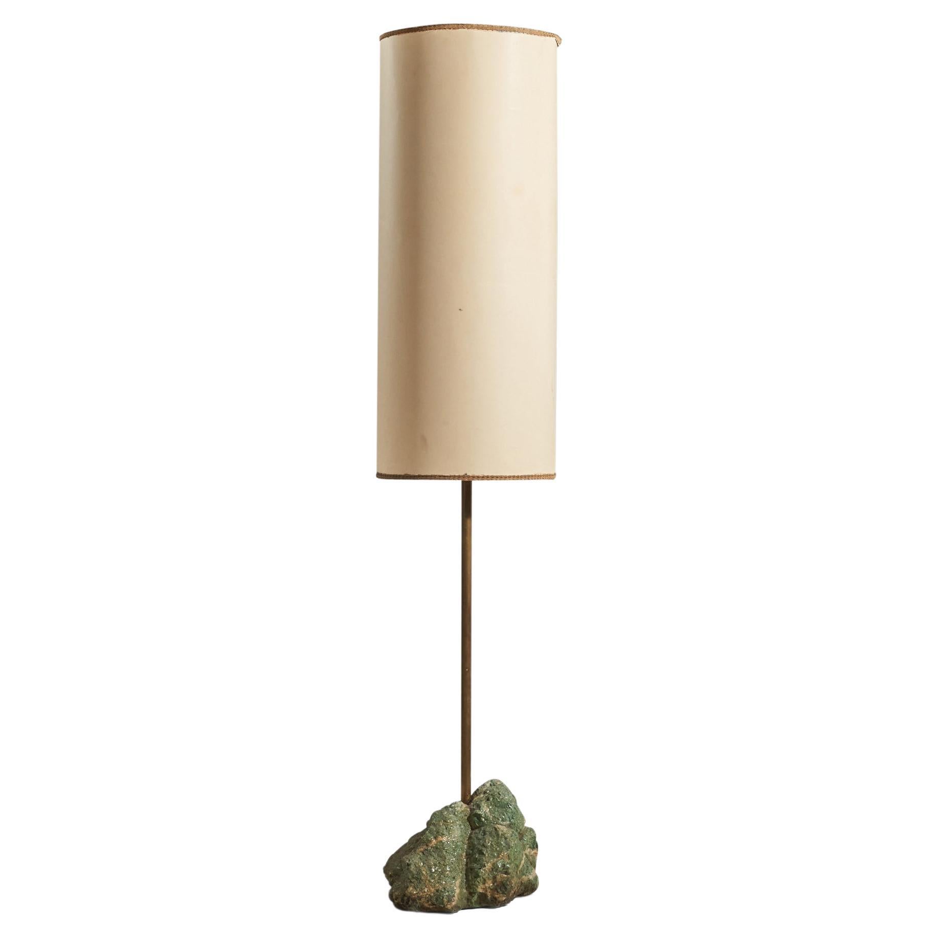 Italian Designer, Floor Lamp, Stone, Brass, Paper, Italy, 1950s For Sale