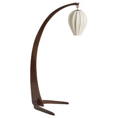 Italian Designer, Floor Lamp, Walnut, Fabric, Italy, 1940s