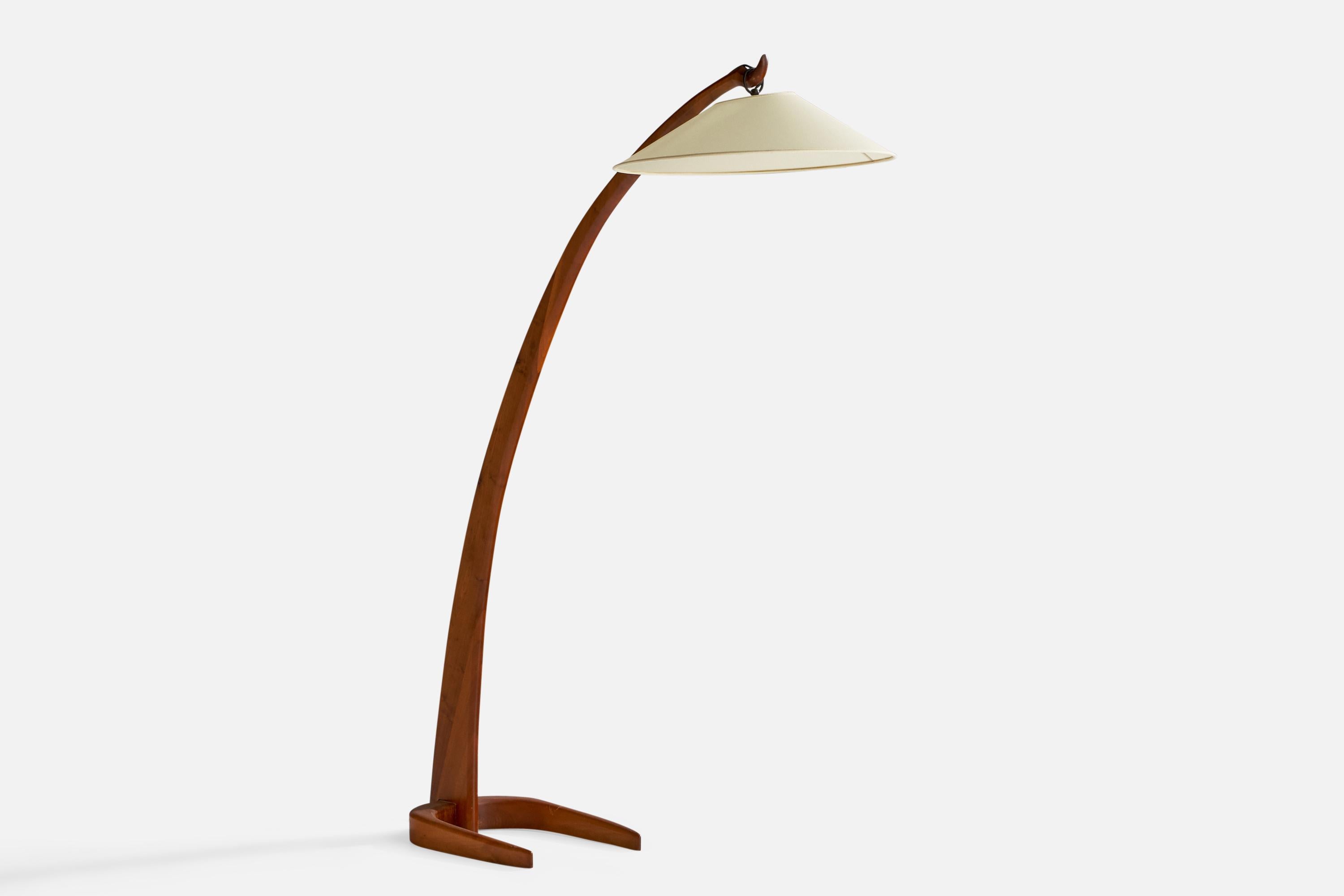 Italian Designer, Floor Lamp, Walnut, Paper, Italy, 1940s In Good Condition For Sale In High Point, NC