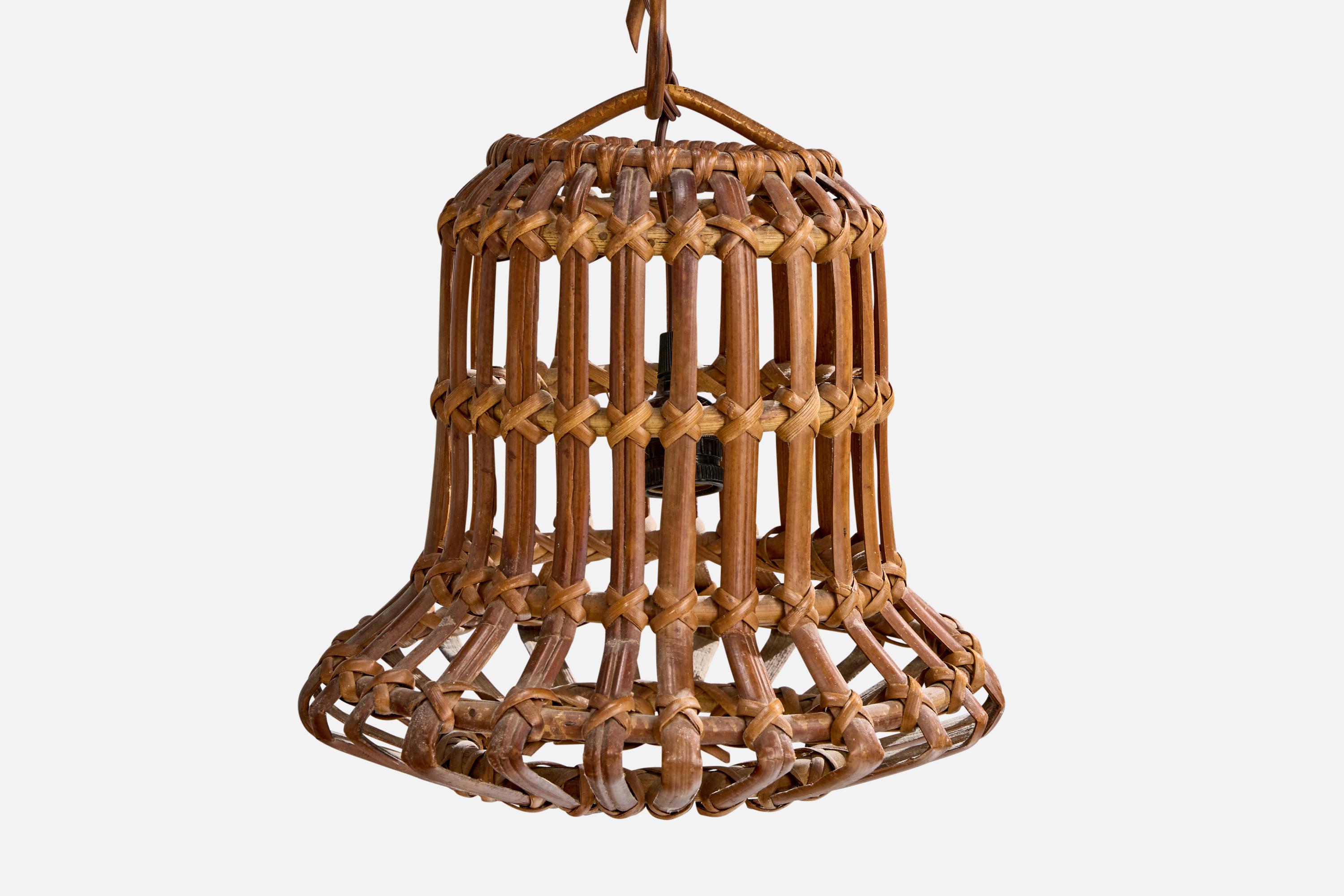 Fin du 20e siècle Lampadaire de designer italien, Wood, Bambou, Rotin, Italie, années 1970 en vente