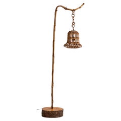Lampada da terra di design italiano, Wood, Bamboo, Rattan, Italia, anni '70