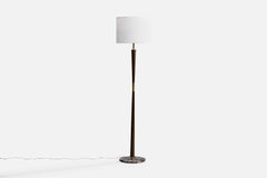 Italian Designer, Floor Lamp, Wood, Brass, Marble, Fabric, Italy, 1930s