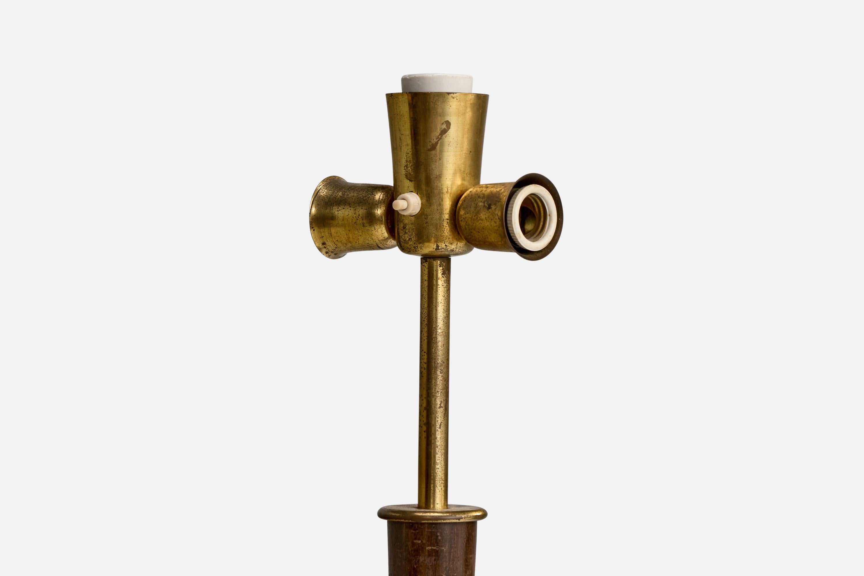 Italienischer Designer, Stehleuchte, Holz, Messing, Marmor, Stoff, Italien, 1930er Jahre (Mitte des 20. Jahrhunderts) im Angebot