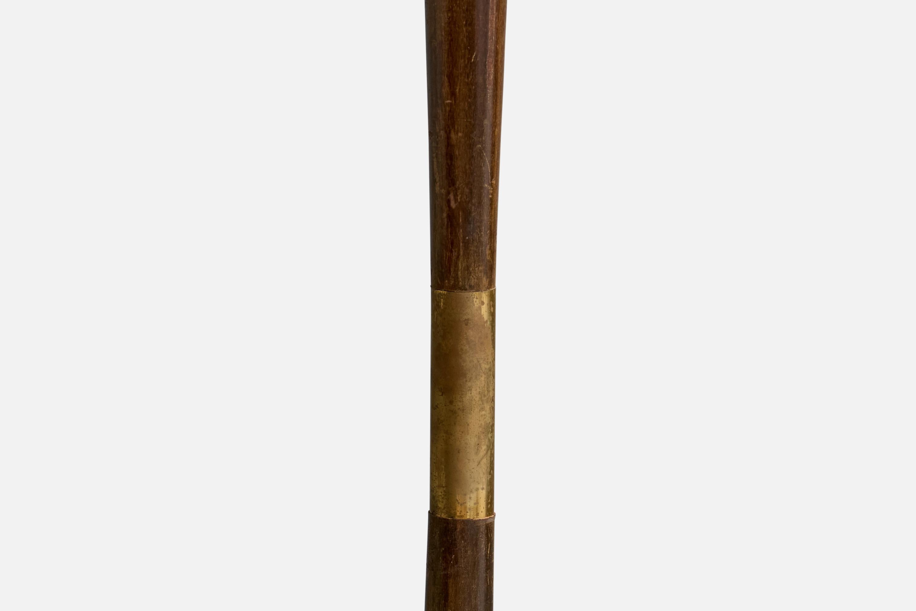 Italienischer Designer, Stehleuchte, Holz, Messing, Marmor, Stoff, Italien, 1930er Jahre im Angebot 1