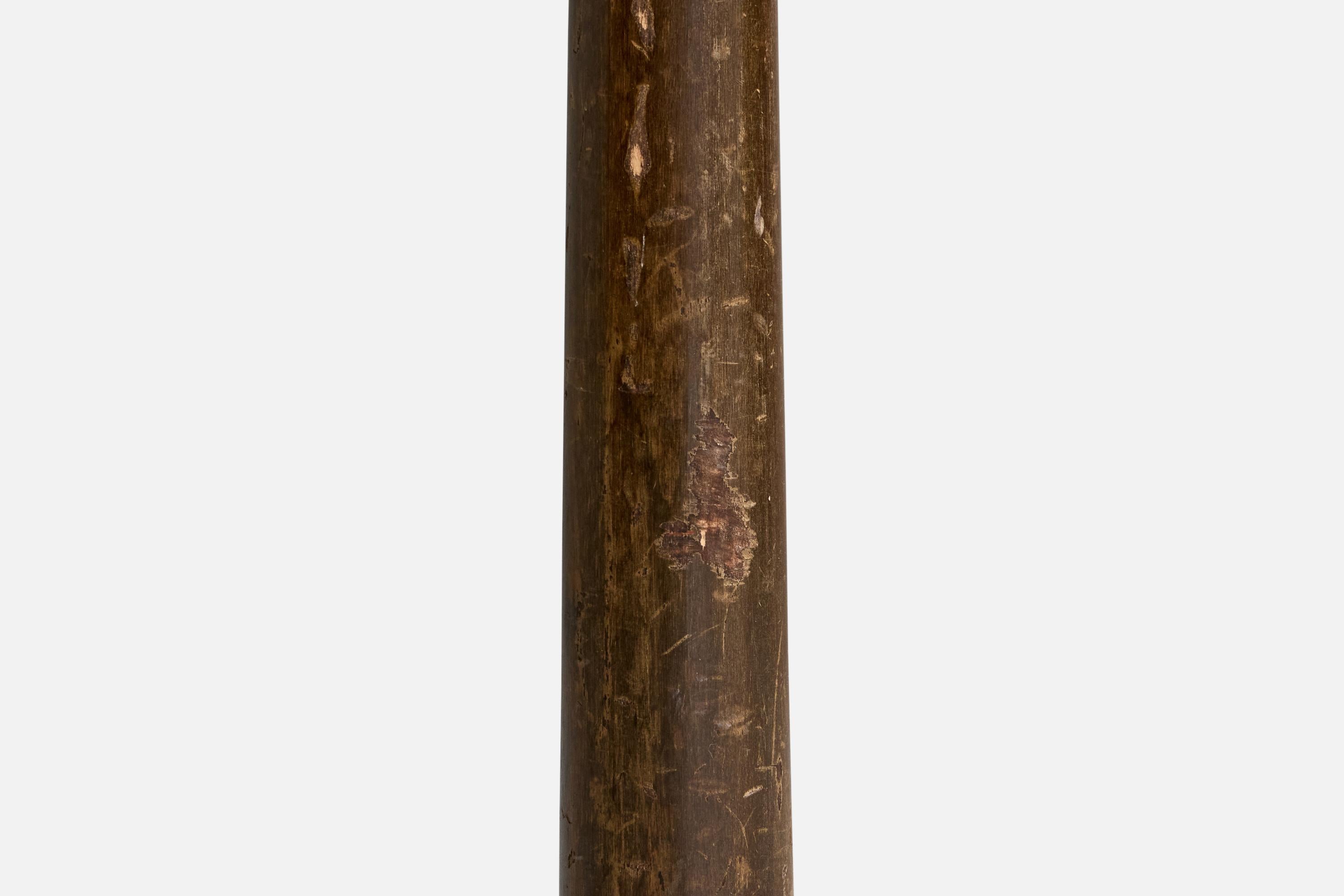 Italienischer Designer, Stehleuchte, Holz, Messing, Marmor, Stoff, Italien, 1930er Jahre im Angebot 4
