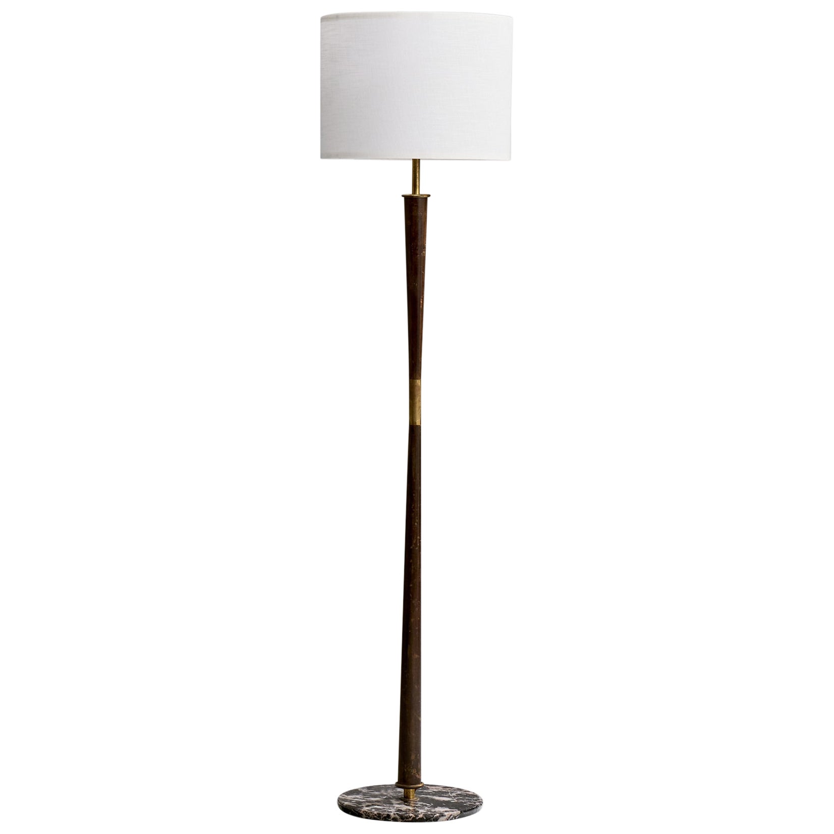Italian Designer, Floor Lamp, Wood, Brass, Marble, Fabric, Italy, 1930s