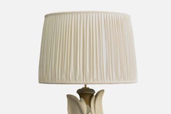 Italienischer Designer, Stehleuchte, Holz, Messing, Spiegel, Stoff, Italien, 1940er Jahre