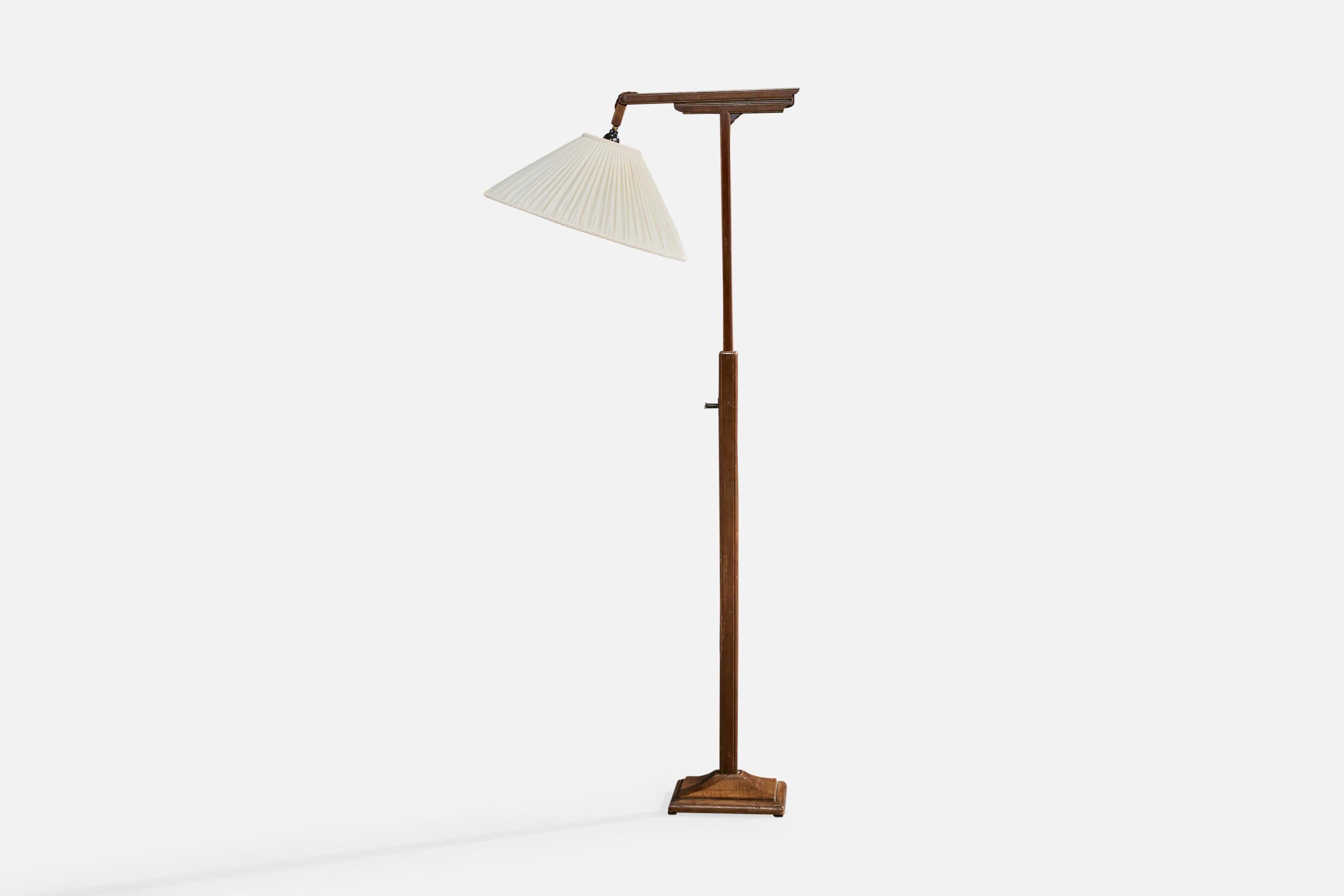 Mid-Century moderno Lampada da terra di design italiano, Wood, Fabrice, Ottone, Italia, anni '40 in vendita