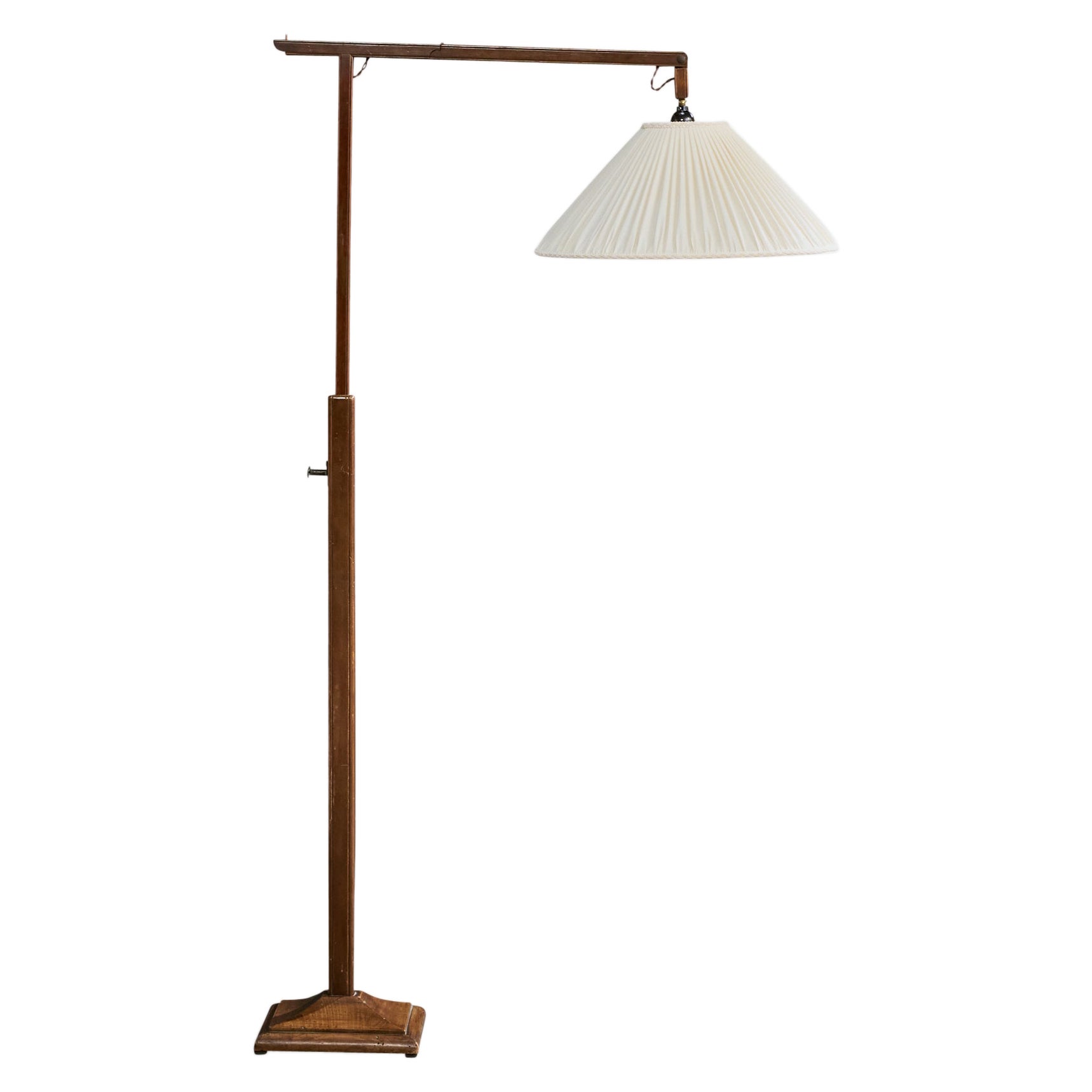 Lampadaire de designer italien, Wood, tissu, laiton, Italie, années 1940