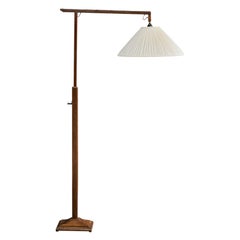 Lampadaire de designer italien, Wood, tissu, laiton, Italie, années 1940