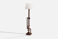 Italian Designer, Floor Lamp, Wood, Fabric, Italy, 1930s