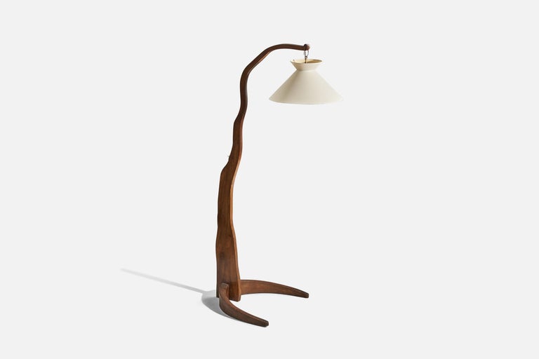 Italian Designer, Floor Lamp, Wood, Fabric, Italy, 1940s For Sale at