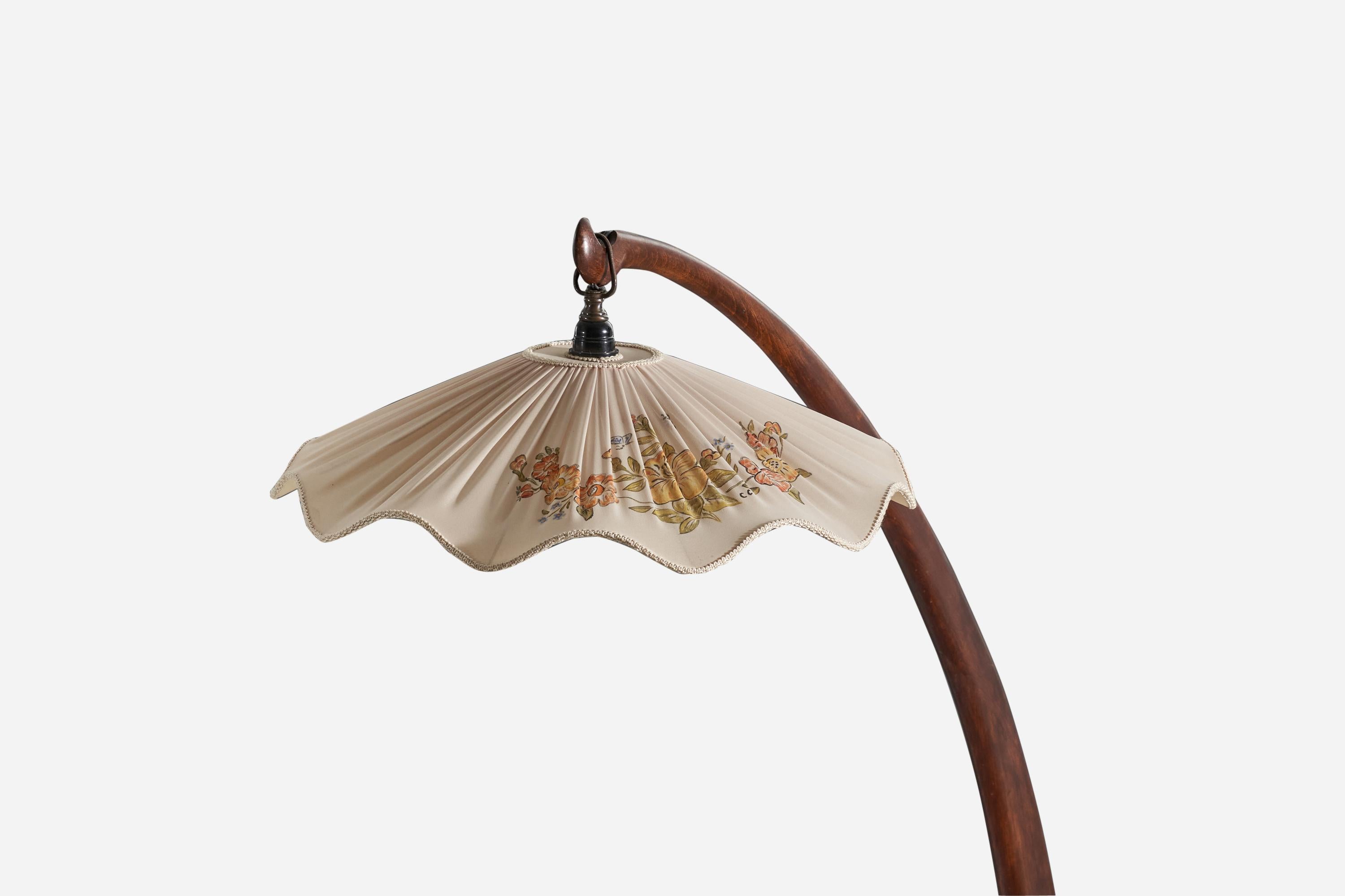 Mid-20th Century Italian Designer, Floor Lamp, Wood, Fabric, Italy, 1940s For Sale