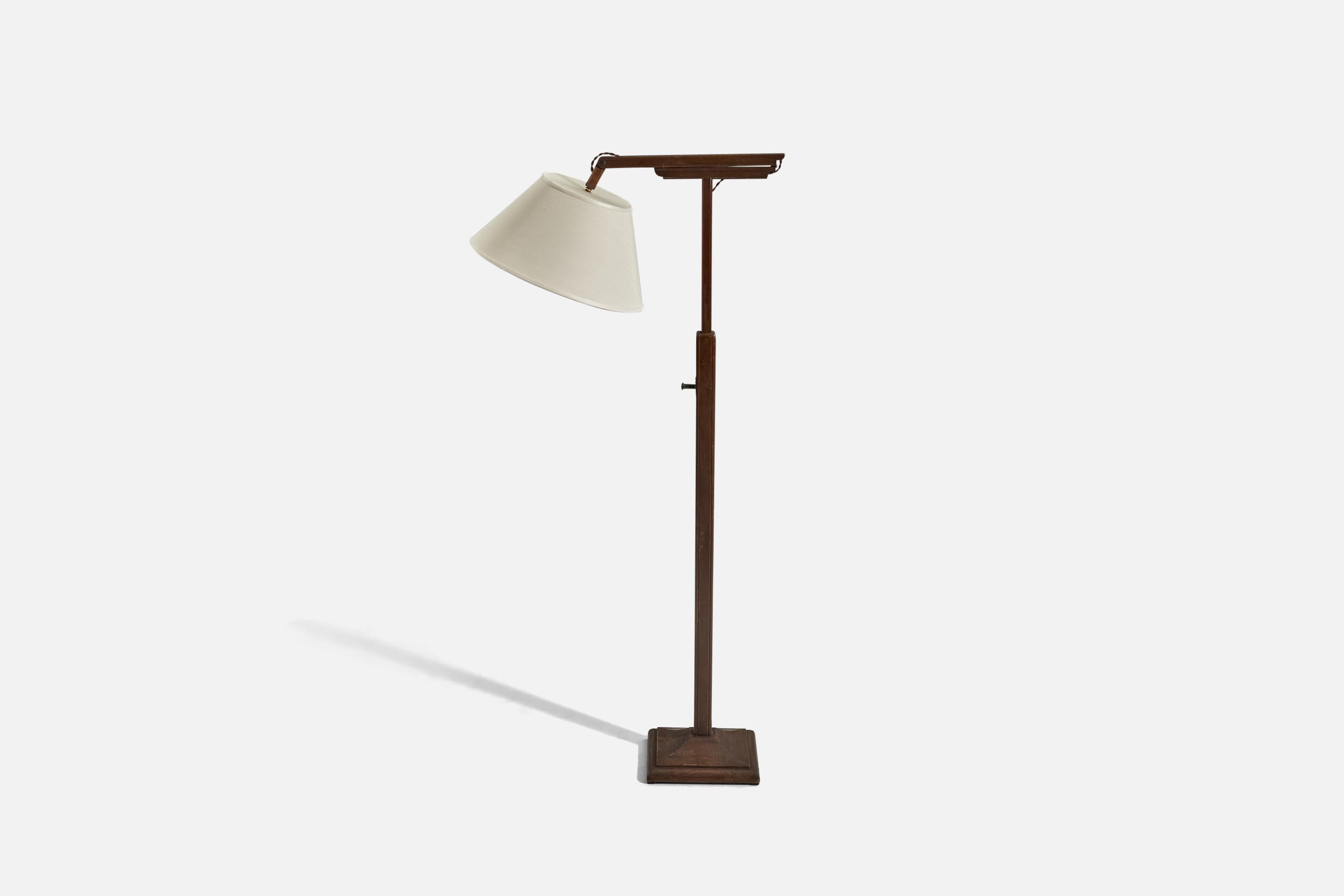 Italian Designer, Floor Lamp, Wood, Fabric, Italy, 1940s For Sale 1