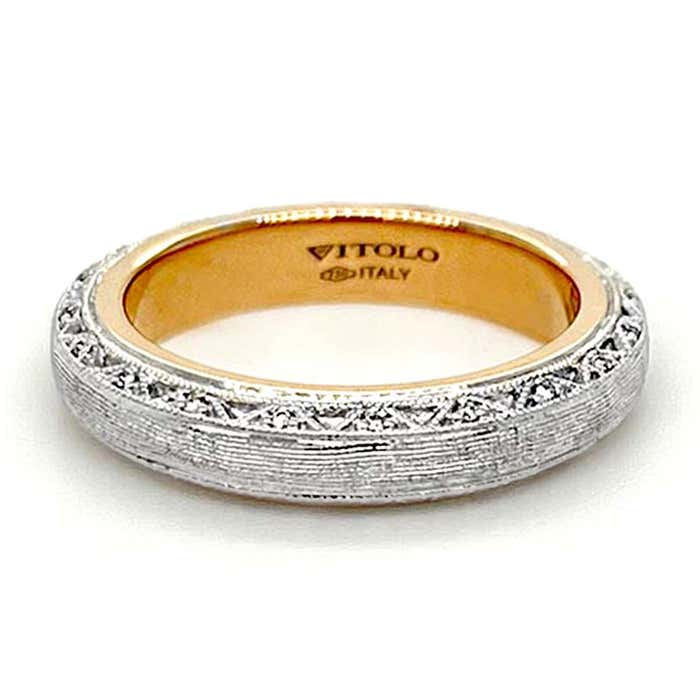 Italian Designer Florentine Finished 18 Karat Gold Diamond Wedding Band ...