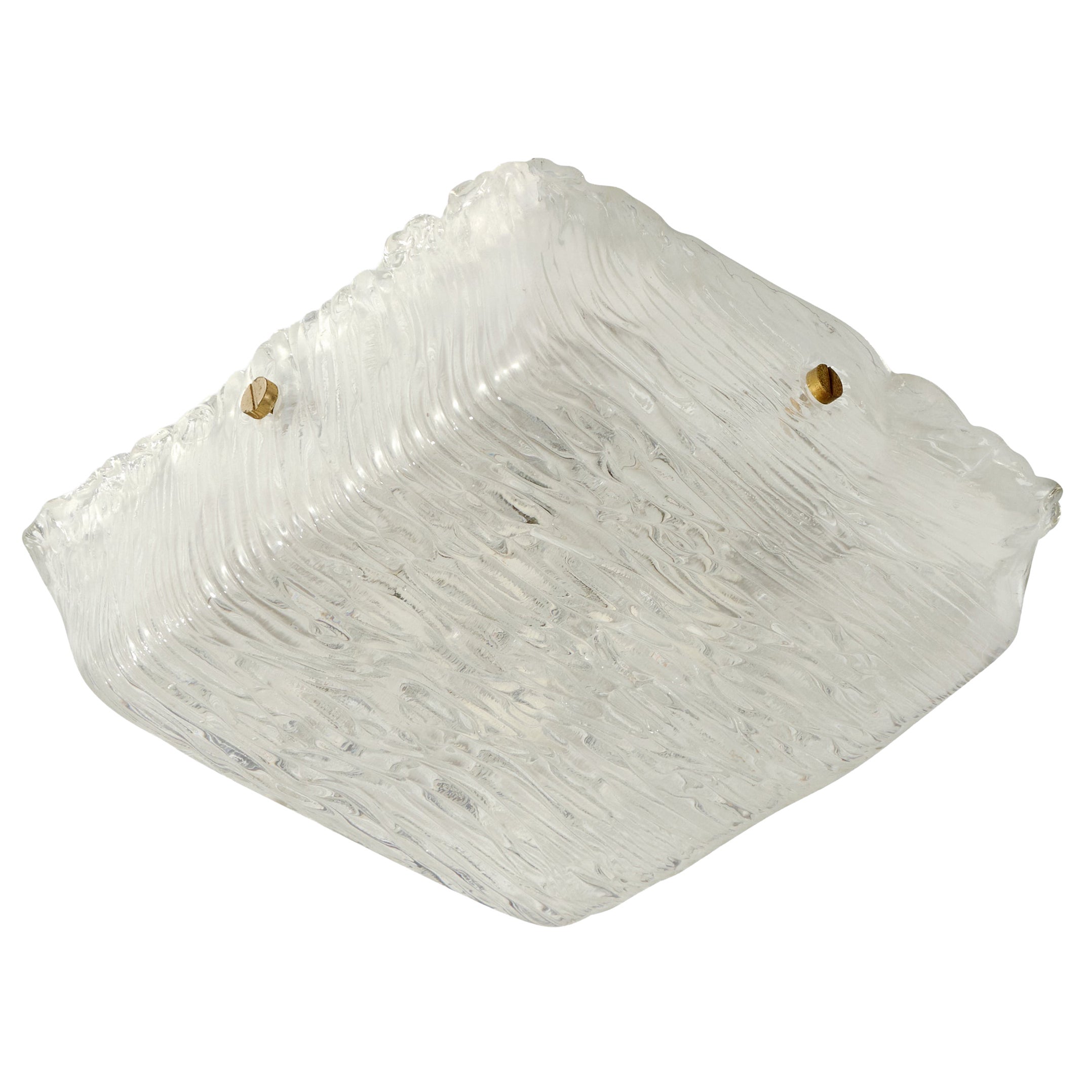 Italian Designer, Flush Mount, Glass, Brass, Italy, 1960s For Sale