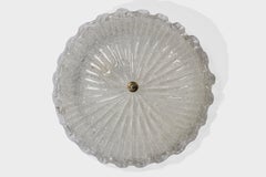 Italian Designer, Flush Mount, Glass, Brass, Italy, 1970s