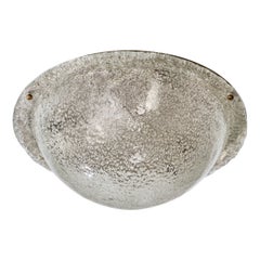 Italian Designer, Flush Mount, Glass, Brass, Italy, 1970s